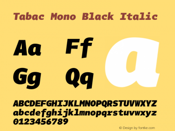 Tabac Mono Black Italic Version 2.000 Font Sample