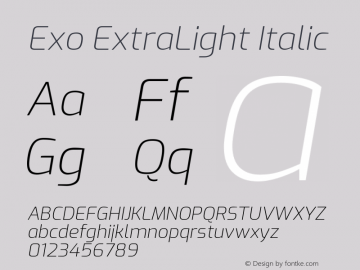 Exo ExtraLight Italic Version 1.500; ttfautohint (v1.6) Font Sample