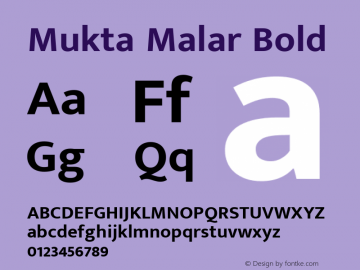 Mukta Malar Bold Version 2.538;PS 1.000;hotconv 16.6.51;makeotf.lib2.5.65220; ttfautohint (v1.6)图片样张