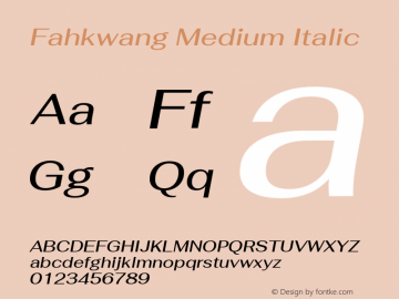 Fahkwang Medium Italic Version 1.000; ttfautohint (v1.6)图片样张