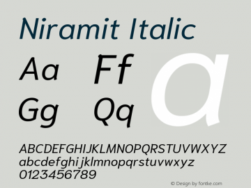 Niramit Italic Version 1.000; ttfautohint (v1.6)图片样张