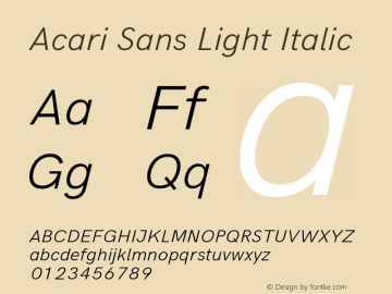 Acari Sans Light Italic Version 1.045 Font Sample