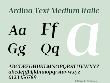 Ardina Text Medium Italic Version 1.001;PS 001.001;hotconv 1.0.70;makeotf.lib2.5.58329图片样张