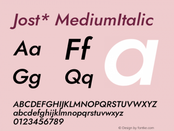 Jost* MediumItalic Version 3.200; ttfautohint (v0.97) -l 8 -r 50 -G 200 -x 14 -f dflt -w G图片样张