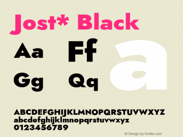 Jost* Black Version 3.300; ttfautohint (v0.97) -l 8 -r 50 -G 200 -x 14 -f dflt -w G Font Sample