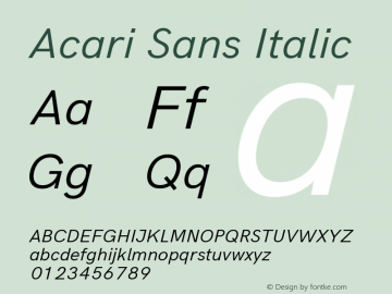Acari Sans Italic Version 1.045; ttfautohint (v1.6) Font Sample