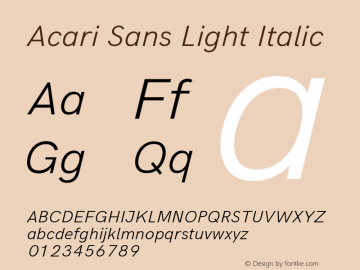 Acari Sans Light Italic Version 1.045; ttfautohint (v1.6) Font Sample