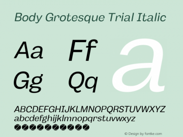 Body Grotesque Trial Italic Version 1.006图片样张