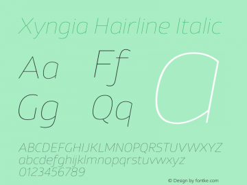 Xyngia Hairline Italic Version 1.020;PS 001.020;hotconv 1.0.88;makeotf.lib2.5.64775 Font Sample
