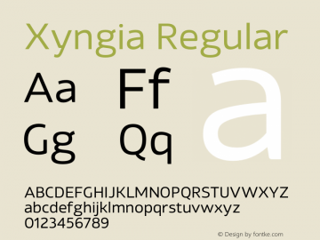 Xyngia Regular Version 1.020;PS 001.020;hotconv 1.0.88;makeotf.lib2.5.64775 Font Sample