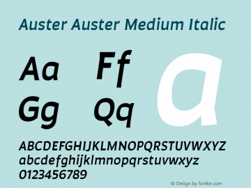 Auster Auster Medium Italic Version 1.000;PS 001.000;hotconv 1.0.88;makeotf.lib2.5.64775图片样张