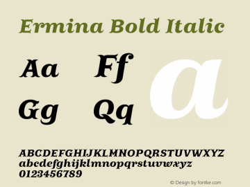 Ermina-BoldItalic Version 001.001 Font Sample
