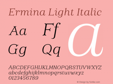 Ermina-LightItalic Version 001.001 Font Sample