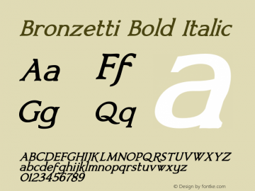 Bronzetti-BoldItalic Version 1.000 2011 initial release Font Sample