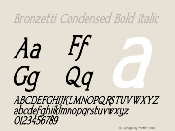 Bronzetti-CondensedBoldItalic Version 1.000 2011 initial release图片样张