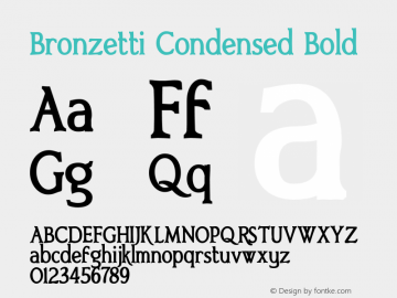 Bronzetti-CondensedBold Version 1.000 2011 initial release图片样张