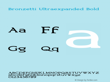 Bronzetti-UltraexpandedBold Version 1.000 2011 initial release Font Sample