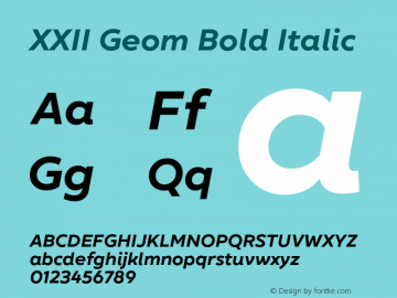 XXIIGeom-BoldItalic Version 1.001;PS 001.001;hotconv 1.0.70;makeotf.lib2.5.58329 Font Sample