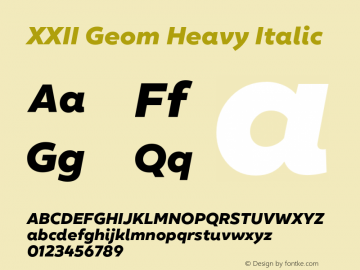 XXIIGeom-HeavyItalic Version 1.001;PS 001.001;hotconv 1.0.70;makeotf.lib2.5.58329 Font Sample