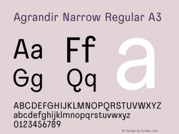 Agrandir Narrow Regular A3 Version 1.000 Font Sample