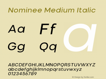 Nominee-MediumItalic Version 1.000;PS 001.000;hotconv 1.0.88;makeotf.lib2.5.64775 Font Sample