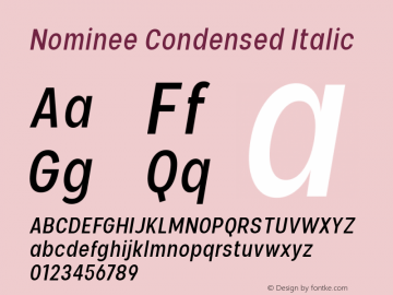 Nominee Condensed Italic Version 1.000;PS 001.000;hotconv 1.0.88;makeotf.lib2.5.64775图片样张
