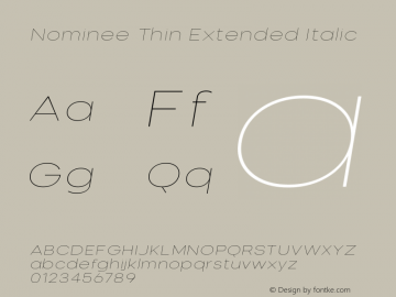 Nominee Thin Extended Italic Version 1.000;PS 001.000;hotconv 1.0.88;makeotf.lib2.5.64775 Font Sample