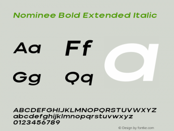 Nominee Bold Extended Italic Version 1.000;PS 001.000;hotconv 1.0.88;makeotf.lib2.5.64775 Font Sample