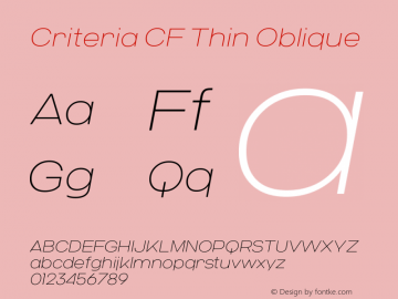 Criteria CF Thin Oblique Version 1.000;PS 001.000;hotconv 1.0.88;makeotf.lib2.5.64775;YWFTv17图片样张