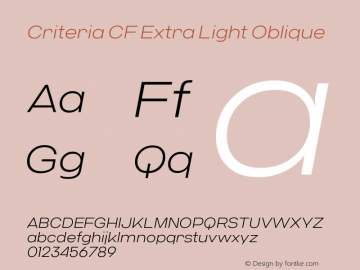 Criteria CF Extra Light Oblique Version 1.000;PS 001.000;hotconv 1.0.88;makeotf.lib2.5.64775;YWFTv17图片样张