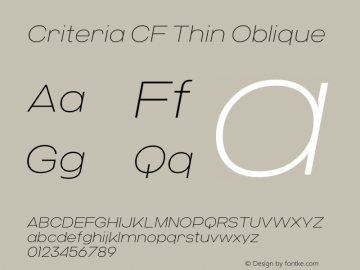 CriteriaCF-ThinOblique Version 1.000;PS 001.000;hotconv 1.0.88;makeotf.lib2.5.64775;YWFTv17图片样张