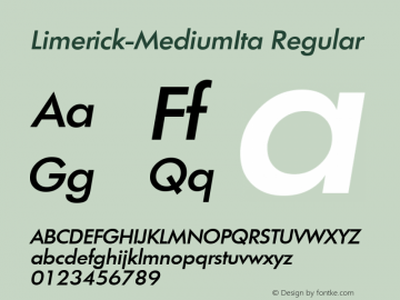 Limerick-MediumIta Regular B & P Graphics Ltd.:26.6.1993 Font Sample
