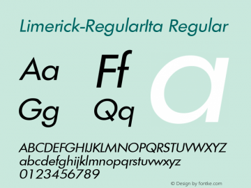 Limerick-RegularIta Regular B & P Graphics Ltd.:26.6.1993 Font Sample