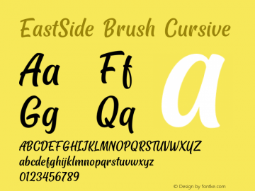 EastSide Brush Cursive Version 1.000;PS 001.000;hotconv 1.0.88;makeotf.lib2.5.64775 Font Sample