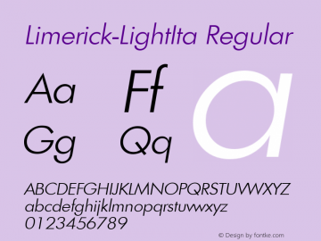 Limerick-LightIta Regular B & P Graphics Ltd.:26.6.1993 Font Sample