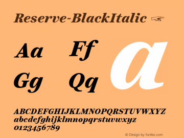 ☞Reserve Black Italic Version 1.000;PS 001.000;hotconv 1.0.88;makeotf.lib2.5.64775;com.myfonts.easy.positype.reserve.black-italic.wfkit2.version.5b7U Font Sample
