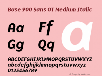 Base900SansMediumItalic Version 1.002;PS 001.002;hotconv 1.0.57;makeotf.lib2.0.21895 Font Sample