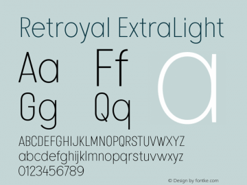 Retroyal-ExtraLight Version 1.000 Font Sample