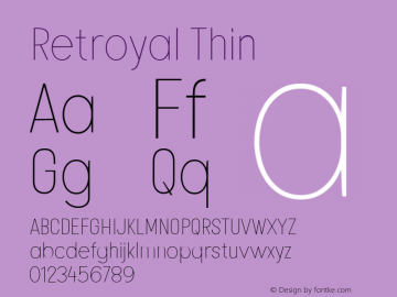 Retroyal Thin Version 1.000 Font Sample