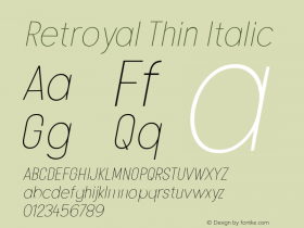 Retroyal Thin Italic Version 1.000 Font Sample