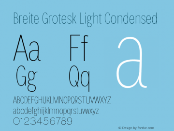 Breite Grotesk Light Condensed Regular Version 0.000;PS 0.0;hotconv 1.0.72;makeotf.lib2.5.5900 DEVELOPMENT图片样张