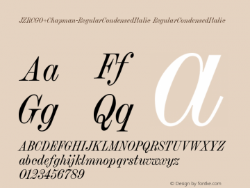 JZRCGO+Chapman-RegularCondensedItalic Version 1.0 Font Sample