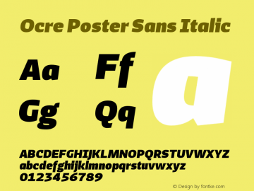 OcrePoster-SansItalic Version 1.000;PS 013.000;hotconv 1.0.88;makeotf.lib2.5.64775 Font Sample