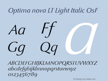 Optima nova LT Light Italic Old Style Figures Version 1.21 Font Sample