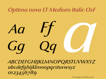 Optima nova LT Medium Italic Old Style Figures Version 1.21 Font Sample