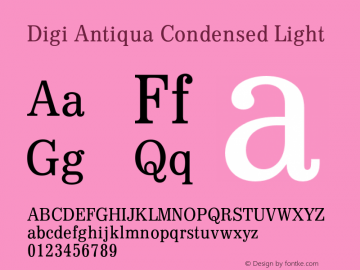 Digi Antiqua Condensed Light Version 6.001 Font Sample