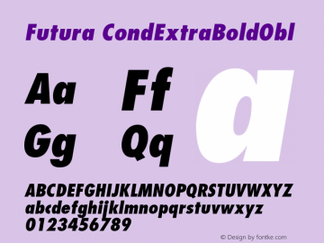 Futura CondExtraBoldObl Version 001.000图片样张