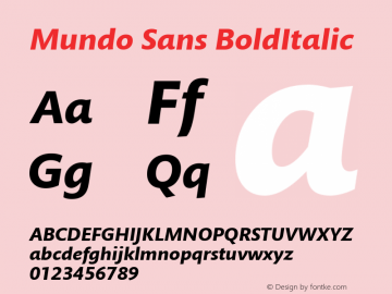 Mundo Sans BoldItalic Version 1.00 Font Sample