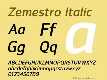 Zemestro Italic Version 1.00 Font Sample