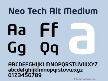 Neo Tech Alt Medium Version 1.00 Font Sample